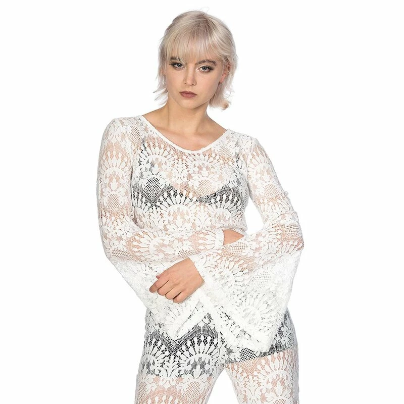 Banned Alternative Langarm Top - Wide 70s Weiß 3 Banned Alternative Langarm Top - Wide 70s Weiß