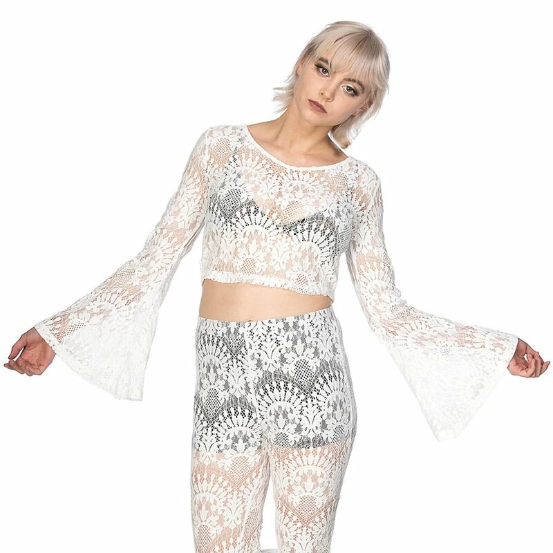 Banned Alternative Langarm Top - Wide 70s Weiß 4 Banned Alternative Langarm Top - Wide 70s Weiß – Bild 2