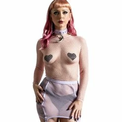 Killstar Fishnet Top - Sweetheart Pastel Pink