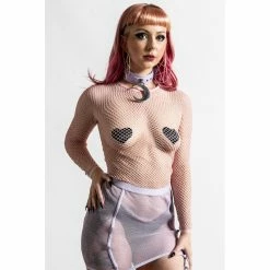 Killstar Fishnet Top - Sweetheart Pastel Pink -Langarm Sales Store killstar fishnet top sweetheart pastel pink2