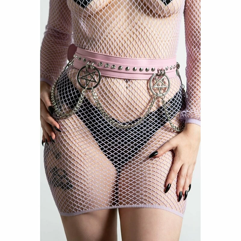 Killstar Kunstleder Taillengürtel - Curses Pastel Pink 3 Killstar Kunstleder Taillengürtel - Curses Pastel Pink