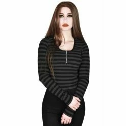 Killstar Langarm Crop Top - Izora Grau