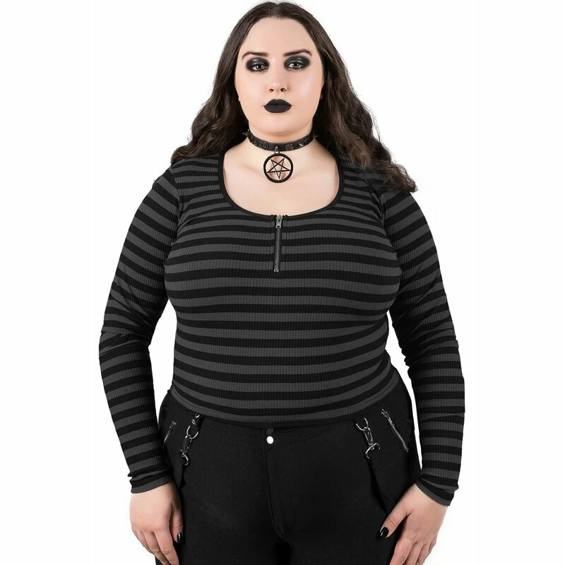 Killstar Langarm Crop Top - Izora Grau 8 Killstar Langarm Crop Top - Izora Grau – Bild 6