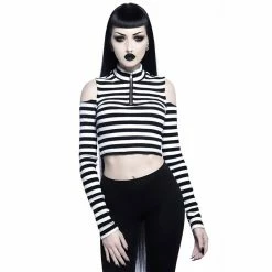 Killstar Langarm Crop Top - Phoebe Weiß