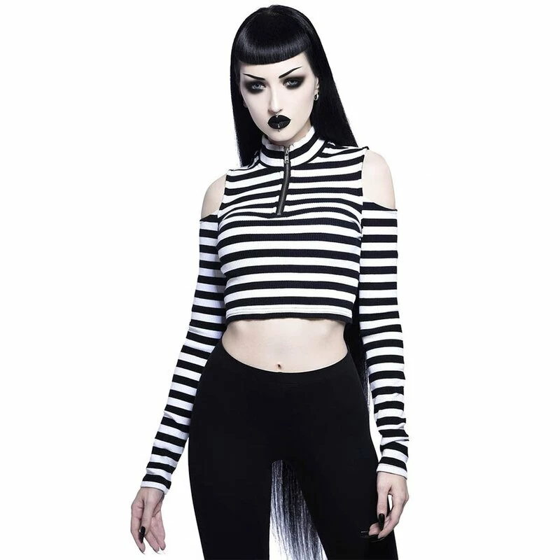 Killstar Langarm Crop Top - Phoebe Weiß 4 Killstar Langarm Crop Top - Phoebe Weiß – Bild 2