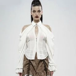 Punk Rave Langarm Bluse - Swan Weiß