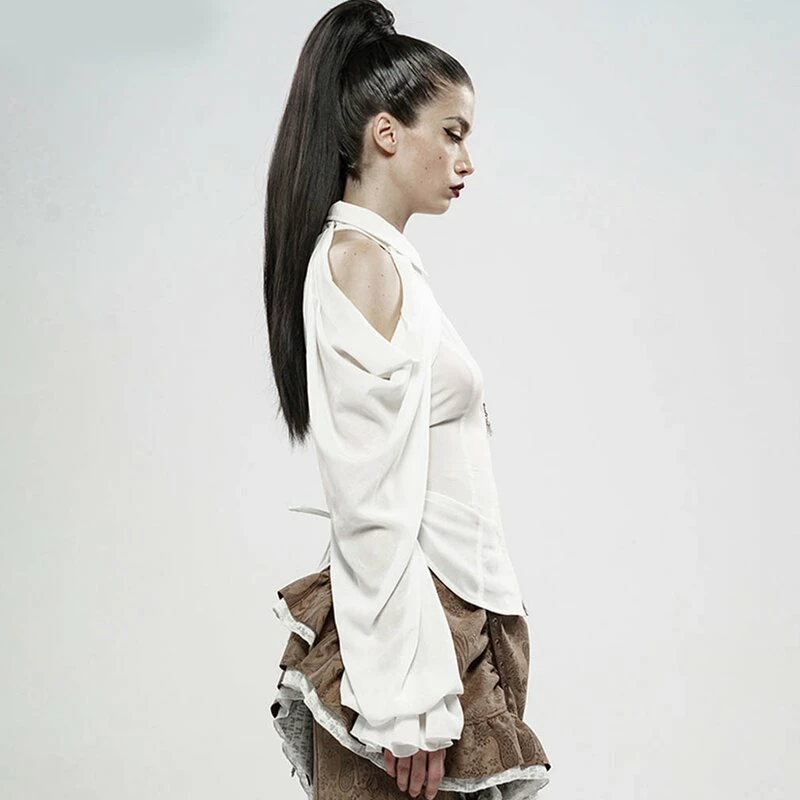 Punk Rave Langarm Bluse - Swan Weiß 4 Punk Rave Langarm Bluse - Swan Weiß – Bild 2