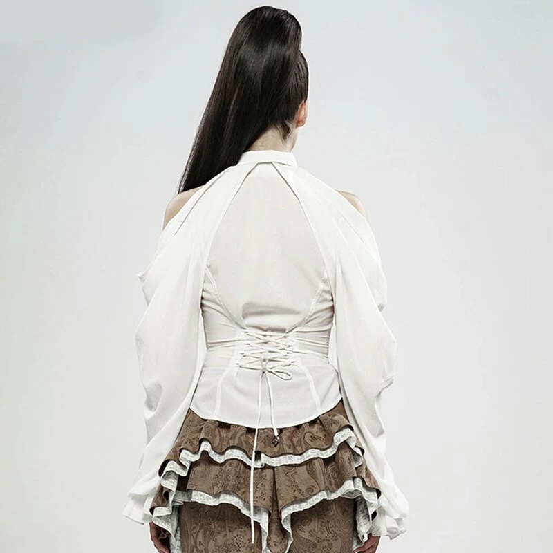 Punk Rave Langarm Bluse - Swan Weiß 5 Punk Rave Langarm Bluse - Swan Weiß – Bild 3