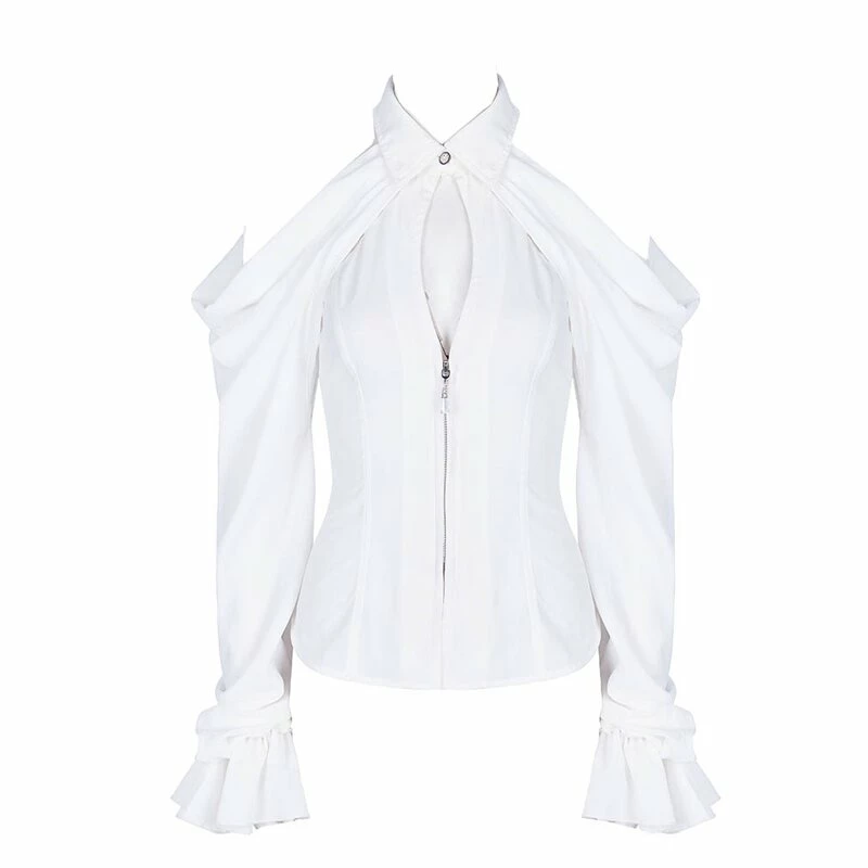 Punk Rave Langarm Bluse - Swan Weiß 6 Punk Rave Langarm Bluse - Swan Weiß – Bild 4