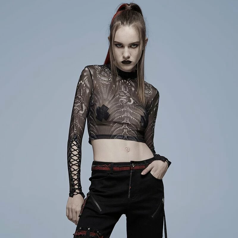 Punk Rave Langarm Crop Top - Snake Tarot Mesh 4 Punk Rave Langarm Crop Top - Snake Tarot Mesh – Bild 2