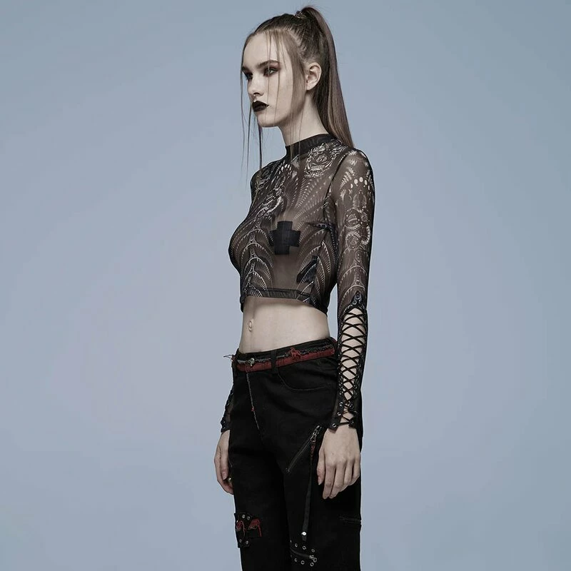 Punk Rave Langarm Crop Top - Snake Tarot Mesh 5 Punk Rave Langarm Crop Top - Snake Tarot Mesh – Bild 3
