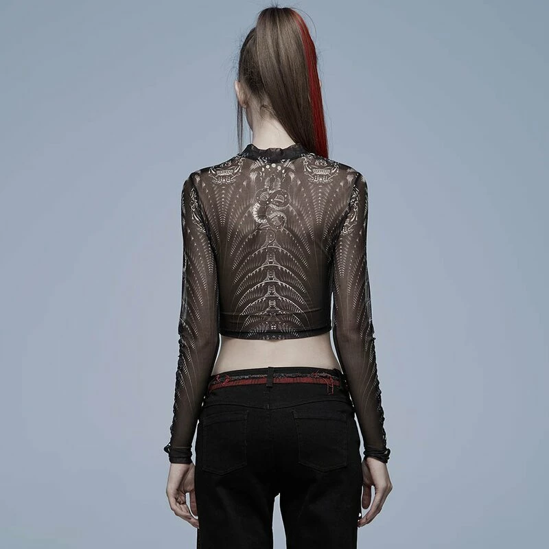 Punk Rave Langarm Crop Top - Snake Tarot Mesh 6 Punk Rave Langarm Crop Top - Snake Tarot Mesh – Bild 4