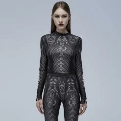 Punk Rave Langarm Crop Top - Snake Tarot Solid