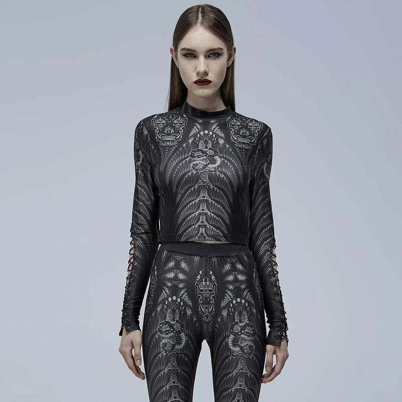 Punk Rave Langarm Crop Top - Snake Tarot Solid 3 Punk Rave Langarm Crop Top - Snake Tarot Solid