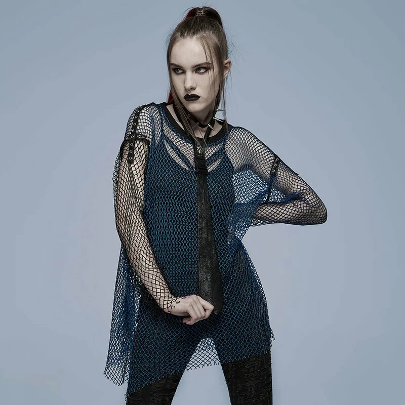 Punk Rave Langarm Top - Punk Mesh Blue 4 Punk Rave Langarm Top - Punk Mesh Blue – Bild 2