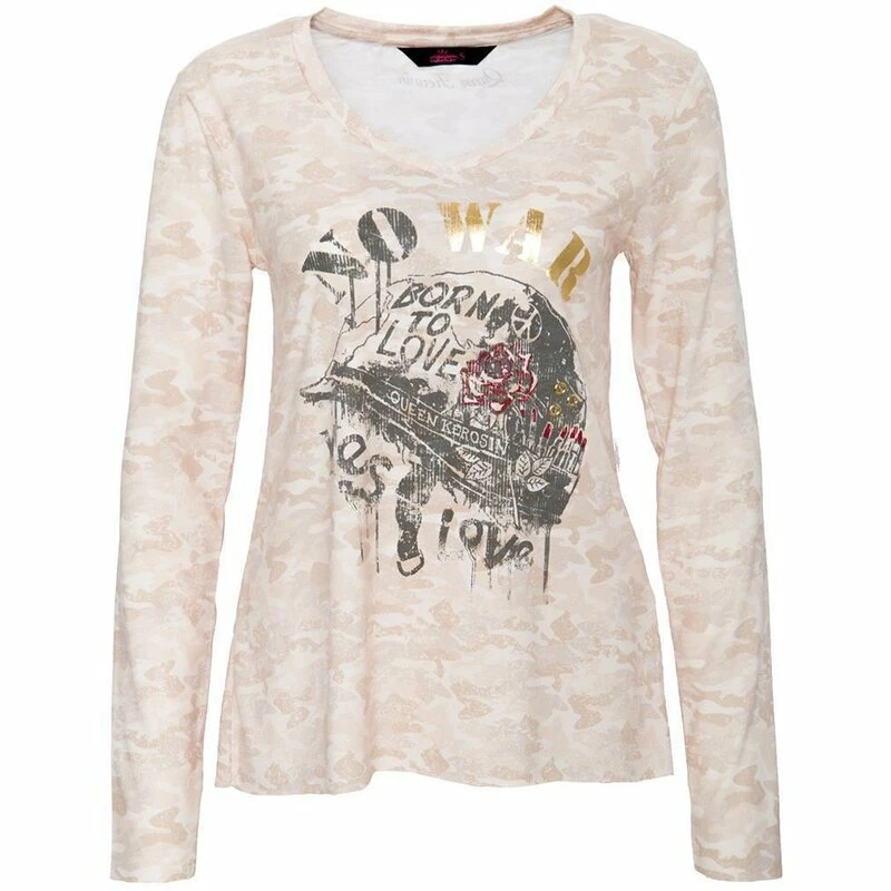 Queen Kerosin Langarm Shirt - Born To Love Beige 3 Queen Kerosin Langarm Shirt - Born To Love Beige