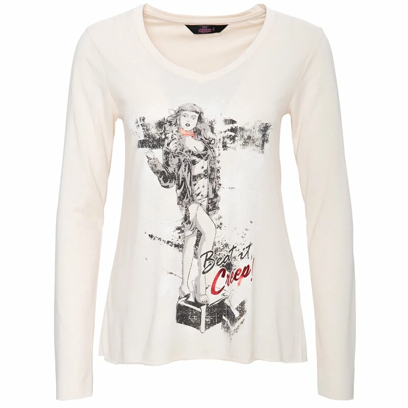 Queen Kerosin Langarm Shirt - Cry Baby Beige 3 Queen Kerosin Langarm Shirt - Cry Baby Beige