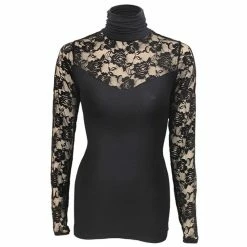 Spiral Langarm Girlie Shirt - Lace Corset Schwarz