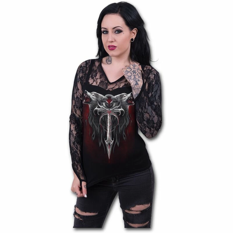 Spiral Langarm Spitze Oberteil - Legend Of The Wolves 3 Spiral Langarm Spitze Oberteil - Legend Of The Wolves